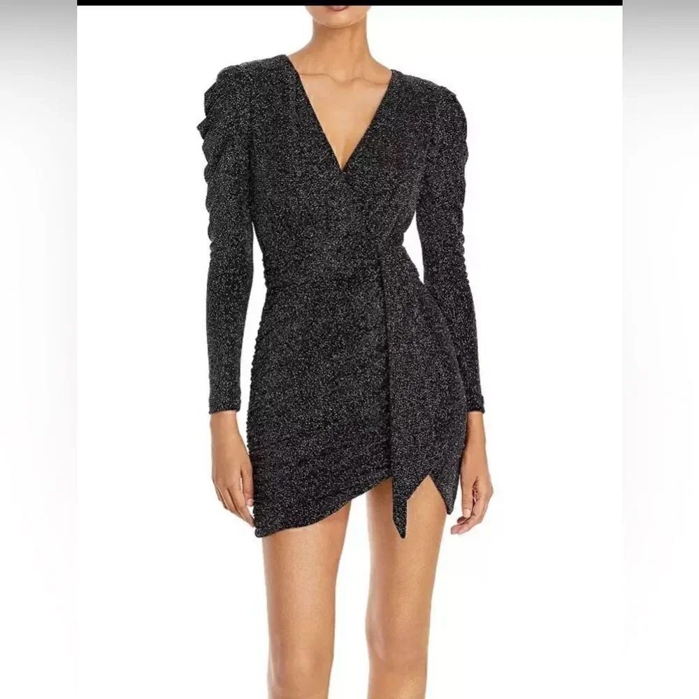NEW AQUA women’s metallic black/silver mini dress size 4 made in the USA